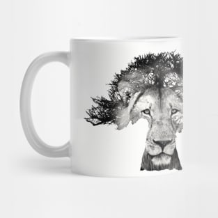 Baobab in Silhouette with Lion Face Overlay Mug